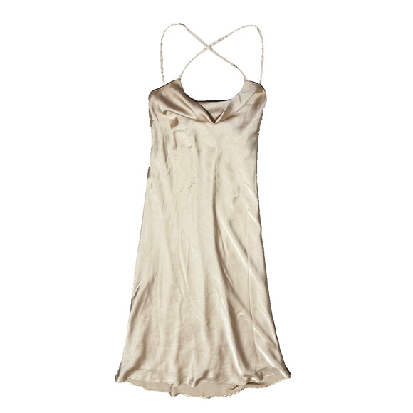 Show Me Your Mumu Verona Satin Dress Sz XS Champagne Silky Cowl Neck Midi Slip - Picture 4 of 8